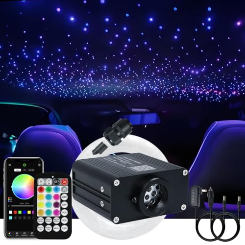 Image of AKEPO Small Size 16W RGBW APP Twinkle Fiber Optic Lights, Sound Activated 500pcs(0.03+0.04+0.06in) 9.8ft /3m Optical Fiber Star Ceiling Light Kit for Car Truck Starlight Headliner /Home