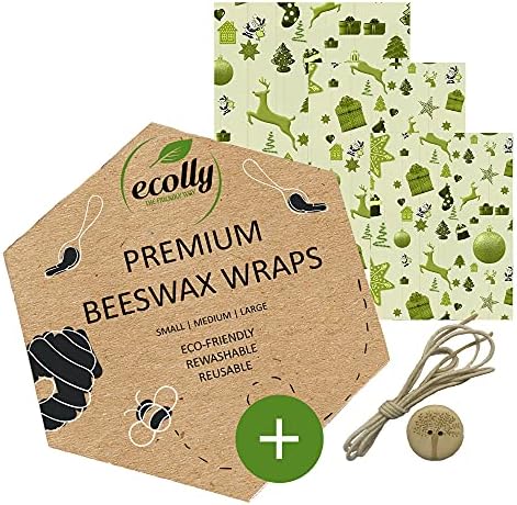 Zestaw 3 okładów z wosku pszczelego (S, M, L), papier z wosku pszczelego, wosk pszczeli Wrap, bez plastiku i wielokrotnego użytku, BEZ oleju jojoba, w tym guzik i nici bawełniane - Kwiat Wiśni