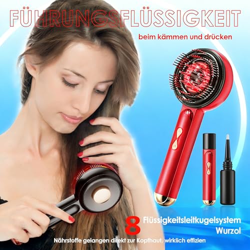 INCFADDY Elektrischer Kopfhautmassagegerät mit Rotlichttherapie für Haare, 2-in-1 Multifunktions-Kopfhautmassagekamm, kabellos & tragbares Haaröl-Applikator für den Hausgebrauch