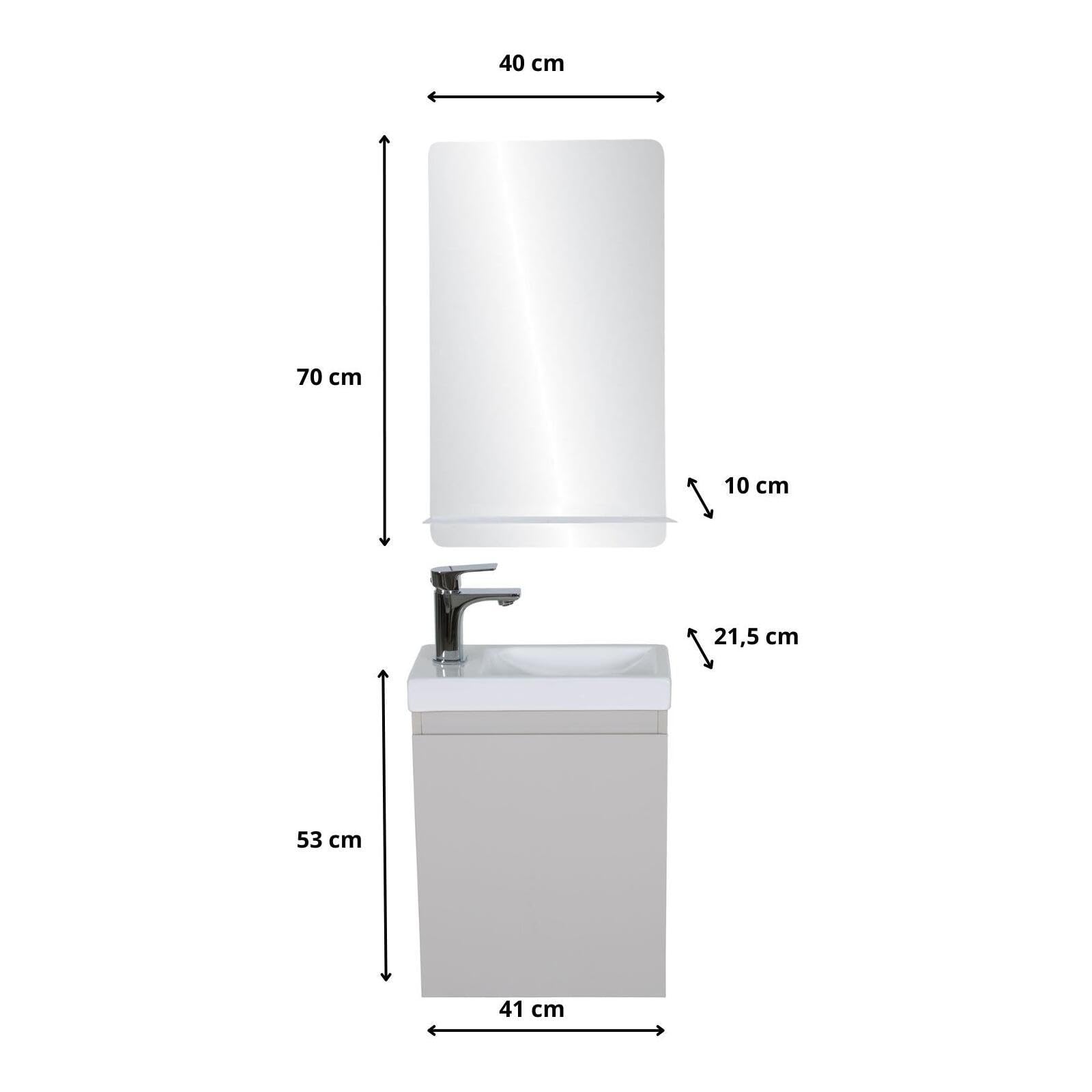 Lave-Manos Lisa + Espejo L40 cm con Estante Blanco