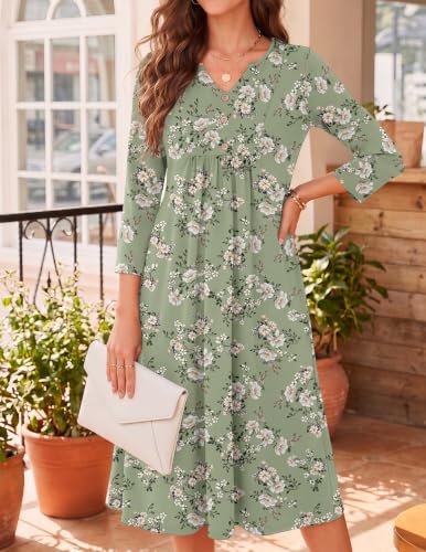 Image of Zeagoo Womens Dresses 3 /4 Sleeve Casual Fall A Line Midi Dress with Pockets