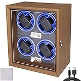 Blendra Automatic Watch Winder Box for 4 Watches - Quiet Motor, 4 Rotation Modes & Blue LED Light, Acrylic Display Case With Wipe Cloth - Watch Storage