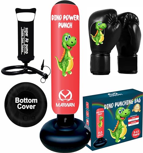 Marwan Sports Kids Punching Bag Toy Set, Inflatable Boxing Bag Toy for Boys Age 3-12, Ninja Toys for Boys, Christmas,Birthday Gifts for Kids 4,5,6,7,8,9,10 Years Old (Red Dino)