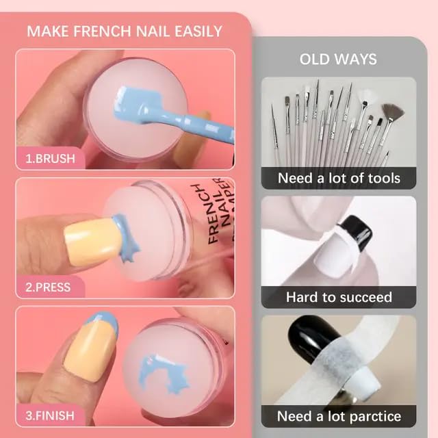 French Tip Nail Stamp - BTArtbox Nail Art Stamper with Silicone French Nail Stampers, Nail Scrapers and Replaceable Stamper Heads, 100-Time Using Soft Nail Stamper Kit DIY Nail... - Image 5