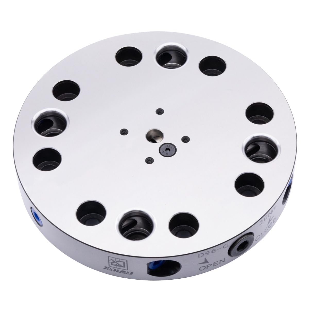 D96-C Round CNC Quick-Change Plate, Ø180mm (7.09") Dia x 27mm (1.06") H, ±0.005mm Repeatability, 20kN Force, 96x96mm (3.78x3.78") Holes, 58-62 HRC