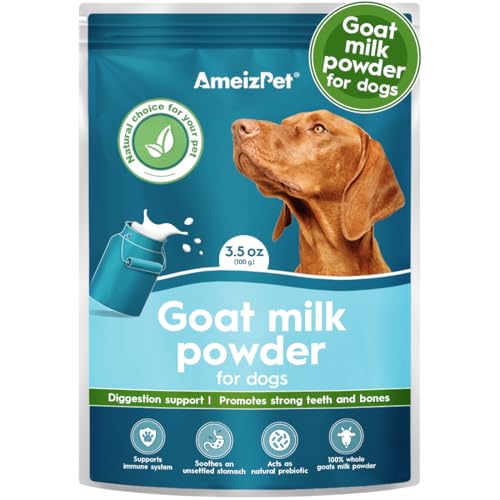 AmeizPet 100% Natural Goats Milk Powder For Dogs Powder To Create Delicious Goat Milk Perfect for Hydration Nutrient Rich Sensitive Tummy Dog Food Topper 100g (3.5 Oz.)