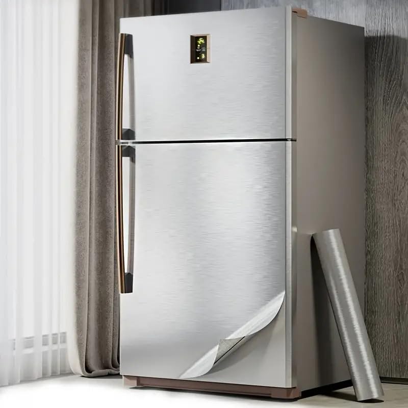 SIA VENDORS Self-Adhesive Stainless Steel Brushed Wall Sticker, Silver Metal Wallpaper Waterproof and Moisture Resistant for Refrigerator, Elevator Doors, Kitchen Cabinets Renovation,2 ft x 6 ft