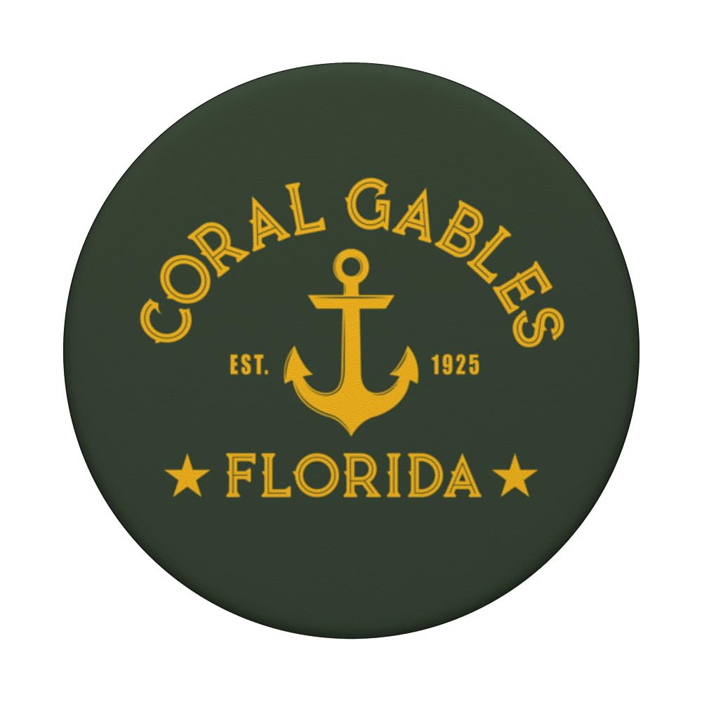 CORAL GABLES FL Nautical Design W. Anchor, Est 1925 PopSockets Swappable PopGrip, Black - Image 3