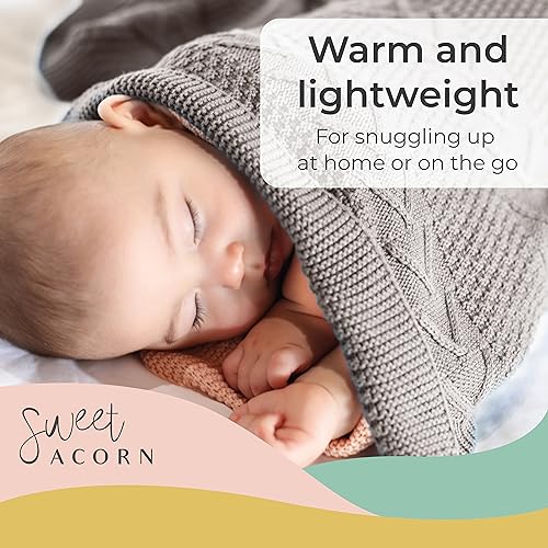 Image of Knit Baby Blanket in Cable Pattern, Organic Cotton Blankets for Crib or Stroller, Receiving Blankets - Fog Grey