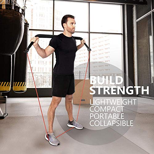 Aelirou Bow Portable Home Gym Resistance Bands Bars System Fitness Equipment Body Weight Workouts, Training Workout, Personal Weightlifting Travel Kit