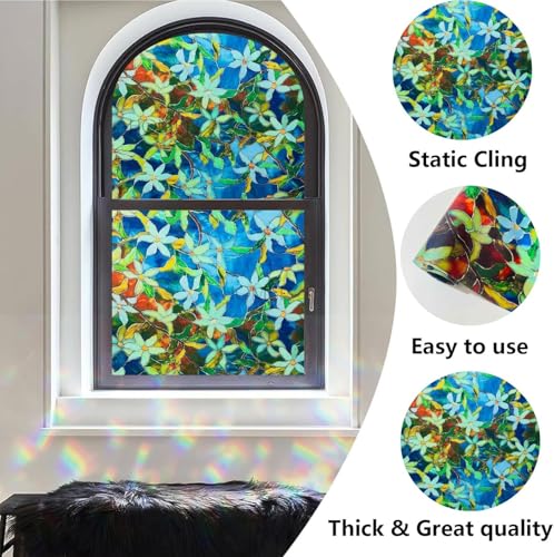 Image of HOME13 Window Privacy Film Frosted Glass Film Decorative Window Sticker Removable Window Film Home Office Privacy Film Window Coverings (Mystic Flower, 1 Feet by 7 Feet)