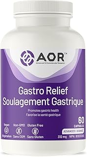 AOR - Gastro Relief 312mg, 60 Capsules - Gastritis Supplement for Heartburn Relief, Indigestion Relief, Natural Acid Reflux Relief, Motion Sickness Relief and Esophagus Relief - Promote Gastric Health