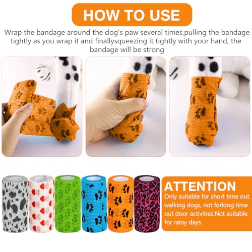 Image of Qpets Waterproof Self-Adhesive Pet Bandage, 6 Rolls Lick-Proof 10x5cm | Non-Woven Stretchy Material, Wound Protection, Keeps Wounds Clean & Dry, Gentle on Fur, Easy to Apply & Remove