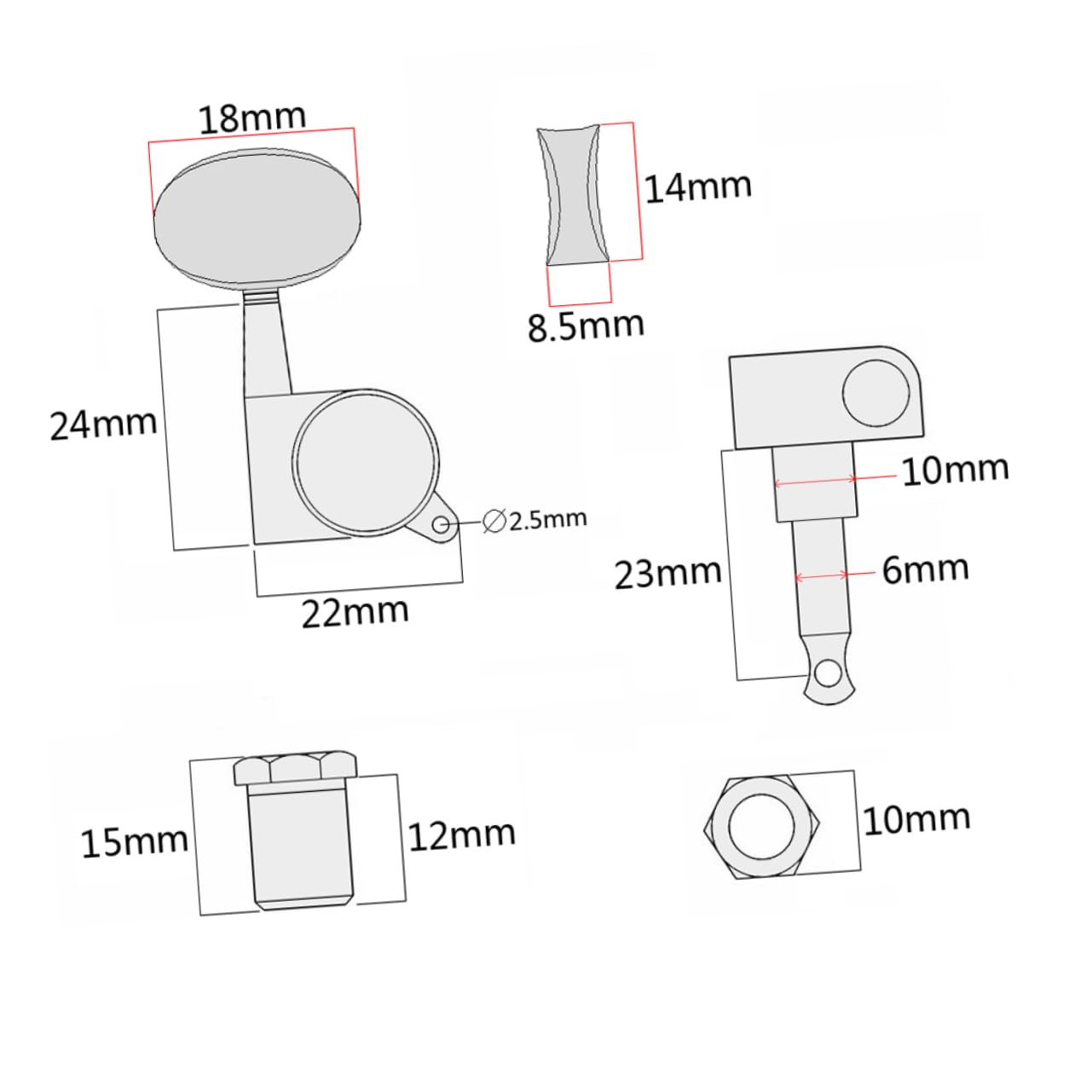 Holibanna 6pcs String Semiclosed Guitar Tuner Machine Heads Electric Acoustic String Tuning Pegs for Fit Guitars Easy Installation Durable Design