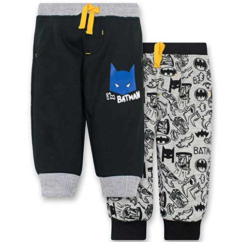 Warner Bros. Batman Baby Boys' 2 Pack Fleece Drawstring Jogger Pants, Black and Grey 0-3 Months