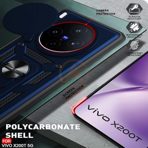 Image of Armor Bumper Back Cover Case for VIvo X200T 5G Rotating Camera Cover, Ring Holder & Kickstand | Heavy Duty & 360 Degree Protection VIvo X200T 5G Back Cover (Blue)