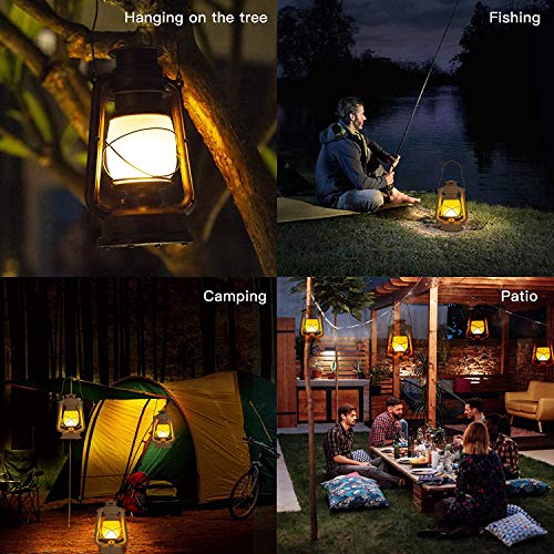 LED Vintage Lantern, Realistic Flicker Flame Outdoor Hanging Lantern Battery Operated Camping Night Lights with Remote Landscape Decorative for Garden Patio Deck Yard Path 2 Pack (Copper)