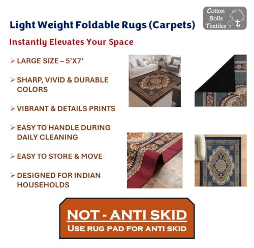 Image of Cotton Bolls Textiles Rugs for Living Room 5x7 Feet Large Size | Lightweight Foldable Carpet for Bedroom & Hall | Easy to Handle During Daily Cleaning | Travel Friendly Printed Rug | Grey