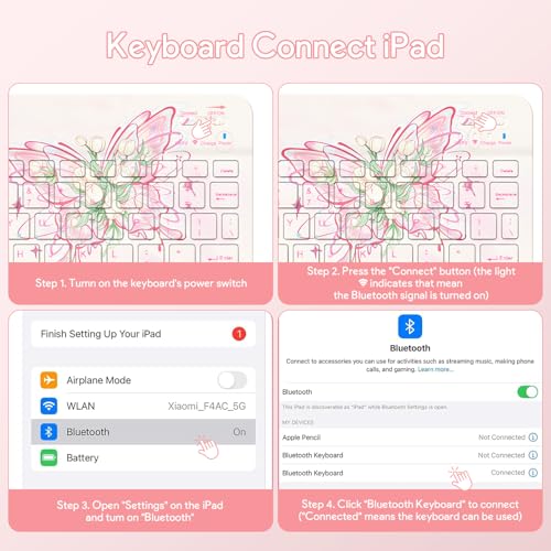 Image of YBING Keyboard Case for iPad 10th Gen 10.9 inch(2022) & 11th Gen(A16, 2025), Painted Patterns Detachable Keypad & Rotatable Magnetic Case with Pencil Holder (Butterfly Pink)