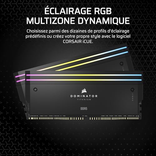 Corsair Dominator Titanium DDR5 RGB Kit d'Amélioration de La Lumière – 2X Modules – 0 Go RAM – Corsair Compatible avec l'iCUE – Noir