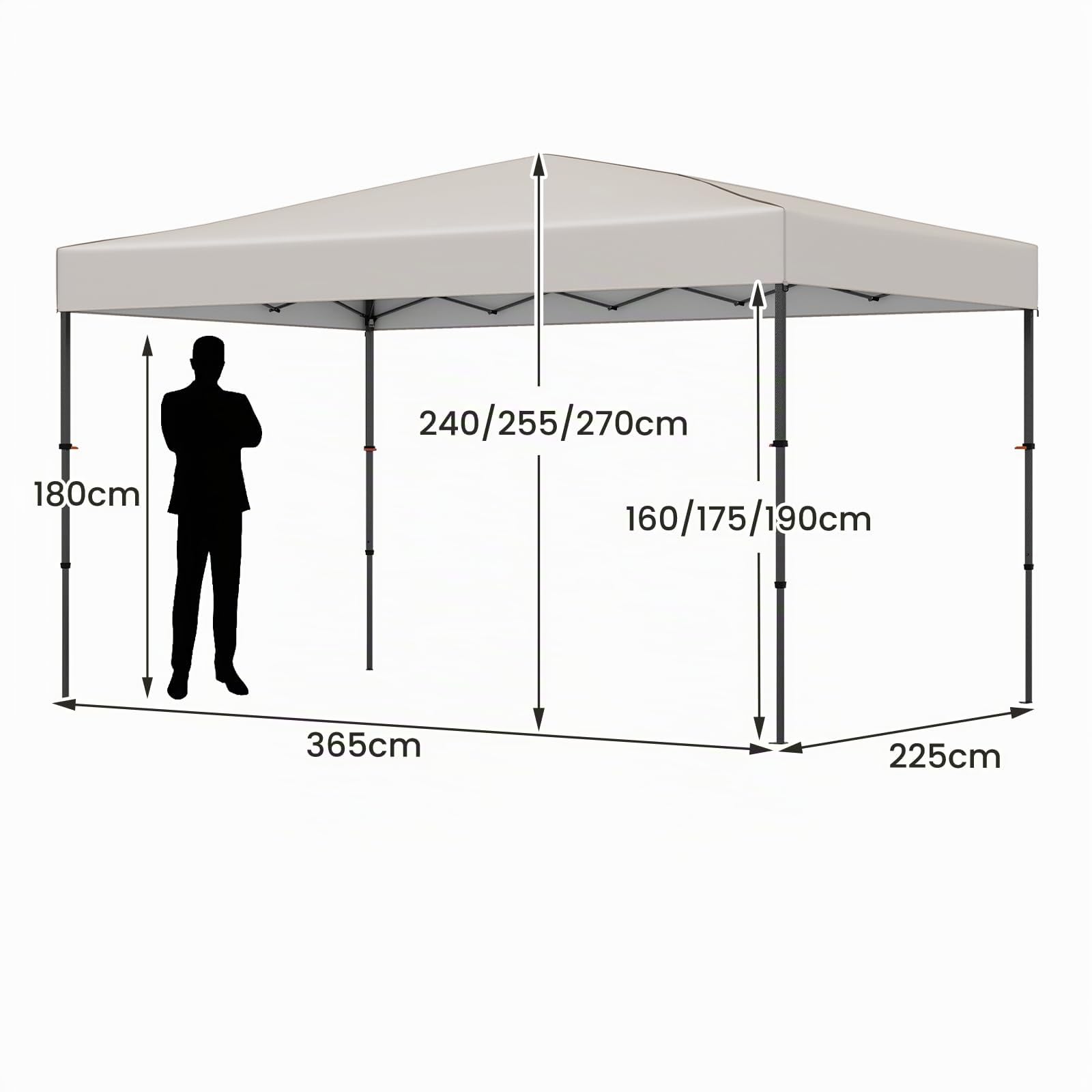 RELAX4LIFE Tonnelle Pliante 3,6 x 2,2 M Facile à Monter, Barnum Pliant pour Marché, Tissu Oxford Anti-UV, Hauteur Réglable, Sac de Transport, Tonnelle de Jardin Extérieur pour Réception Mariage(Beige)