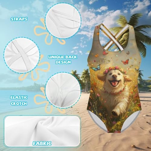 Image of One Piece Swimsuit Girls Cross-Back Bathing Suit 5-14Y Kids Swimwear Cute Swimsuits Sleeveless Bathing Suits