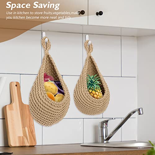 Kkuyt 2 Pack Jute Hanging Fruit Baskets For Kitchen, Teardrop Hanging Wall Basket, Boho Woven Hanging Baskets Wall Mount Vegetable Storage Baskets For Potato, Onion, Garlic And Fruit Storage-2 Sizes #TOP5