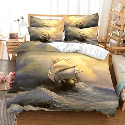 MANXI Sailboat Quilt Cover Set Nautical Boat Bedding Set Ocean Wave Duvet Cover Sailboat Nautical Decor Bedding…