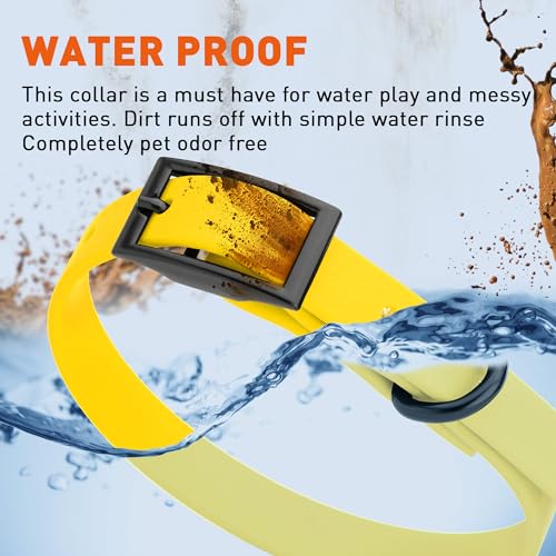 Image of Dogline Biothane Waterproof Dog Collar Strong Coated Nylon Webbing with Black Hardware Odor- Proof for Easy Care Easy to Clean High Performance Fits Small Medium or Large Dogs, Lemon Yellow