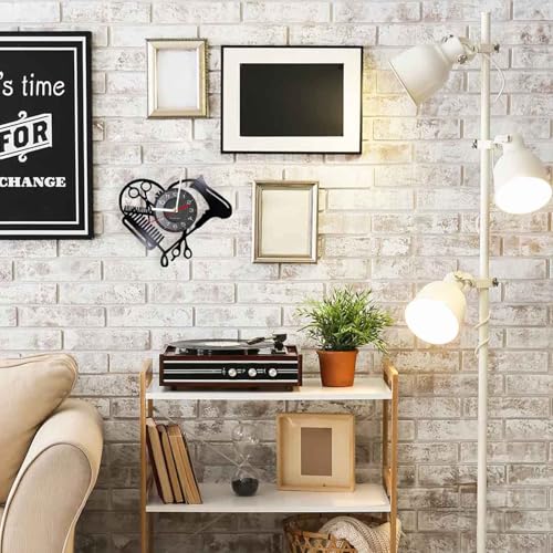 Horloge murale LED de coiffure silencieuse avec ciseaux et peigne - 5