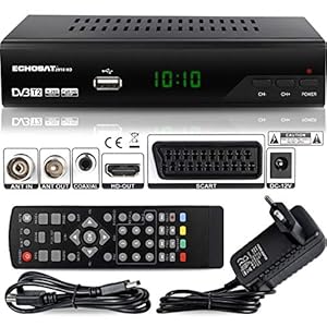 hd-line 2910 DVBT2 Receiver Full HD 1080P 4K voor TV ( HEVC/H.265 HDMI SCART, USB 2.0, DVBT-2, DVB-T2, DVB T2, DVBT 2 ), reeciver, Resiver, ontvanger, zwart, Echosat 20910 S, 2910echo