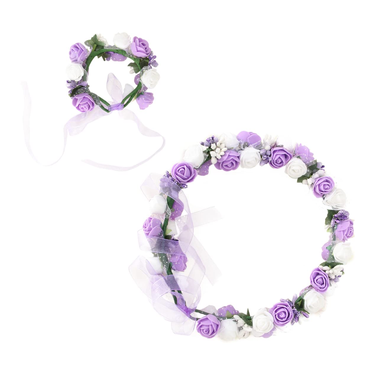 FRCOLOR 3sätze Handgemachte Braut Und Brautjungfer Blumenkranz Armband Und Weiß Stil Für Hochzeitsdekoration Und Fotografie Am Strand Leicht Und Angenehm Zu Tragen