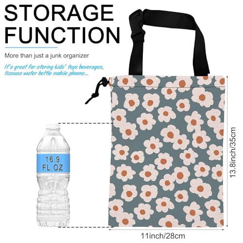 Image of Car Trash Bag Hanging White Daisy Car Trash Can Waterproof Garbage Bag Hanging for Car Back Seat