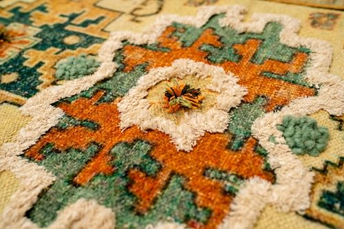 Image of Iryaa Homes Cotton Carpet With Hand Tufting And Hand Embroidery| Soft, Durable And Stylish Area Rug| Printed Rug for Living Room, Bedroom | Handmade with100% Cotton- Multi colour (4 Feet x 6 Feet)