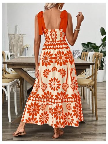 Image of Floerns Women's Vintage Sleeveless Tie Shoulder Sundress Floral Print Cami Maxi Dress