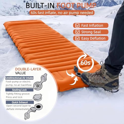 Image of 4 inch Thick Camping Sleeping Pad with Internal Straps, R4.0 Sleep Mat | 4 Seasons Warm, Side Sleepers No Sagging, 60s Inflation with Built-in Foot Pump, Tear-Resistant Waterproof for Outdoor Hiking