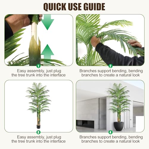 Image of 6ft Triple Golden Cane Palm Artificial Tree 180cm, Large UV-Resistant Tropical Palm Fake Plant Big Size, Perfect for Indoor or Outdoor, Ideal for House Living Room Patio or Office Decor
