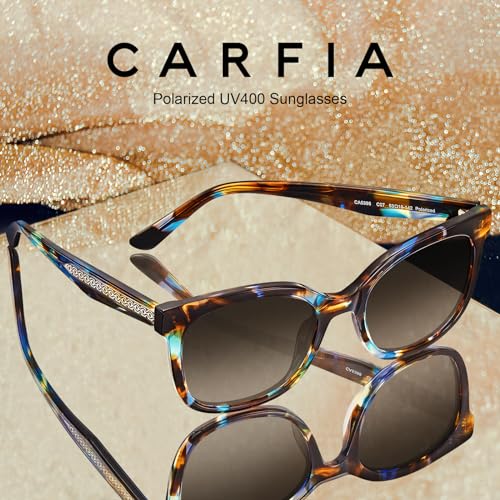 CARFIA Cat Eye Acetate Polarized Sunglasses for Women UV Protection, Retro Ladies Eyewears with Embossed Pattern Wire Core4