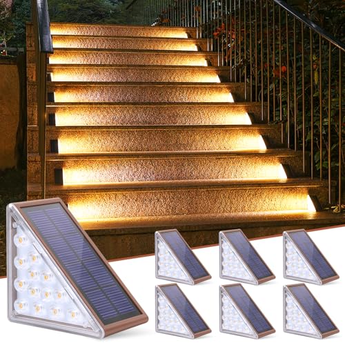 NIORSUN Solar Stair Lights,Warm White Outdoor Step Lights IP67 Waterproof Auto On Off, Outdoor Stair...