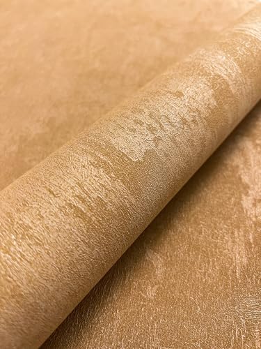 Newroom Papier peint intissé doré, légèrement brillant, uni, aspect 3D, texture pierre, style glamour, uni, industriel, avec guide de pose (français non garanti)