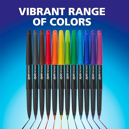 Image of EXPO Wet Erase Markers, Semi-Permanent, Assorted Colors, Ultra Fine Tip, 12 Count - For Writing on Glass, Whiteboards, Mirrors, Calendar, Labeling, Organizing