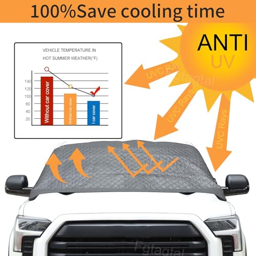 Image of Windshield Snow /Sunshade Cover Fit for Toyota Tundra 2022-2024, Front Windshield Protector, Car Front Windshield Cover from Snow, Rain, Sun, with Tool Free Installation(Black)