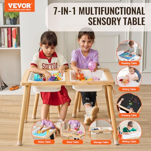 image for VEVOR Sensory Table and Chairs Set, Toddlers Activity Table with 2 Sto