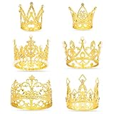 Tihebax Gold Crown Cake Topper 6Pcs Crowns for Flower Bouquets Coronas Para Ramos Buchones de Flores Small Crown Gold Mini Crowns Cake Topper Flower Decorations for Girls Birthday, Party, Wedding