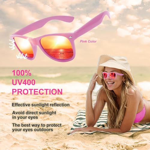 Men and Women's Retro Rewind Neon 80s Sunglasses 12 Packs, Colorful Frames with Reflective Mirrored Lenses，UV4004