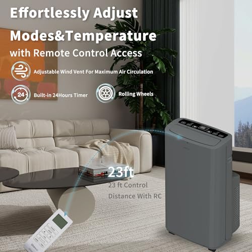 Image of Shinco 14,000 BTU Grey Portable Air Conditioner, Portable AC Unit with Built-in Cool, Dehumidifier & Fan Modes for Room up to 700 sq.ft, Room Air Conditioner with Remote Control, Installation Kit