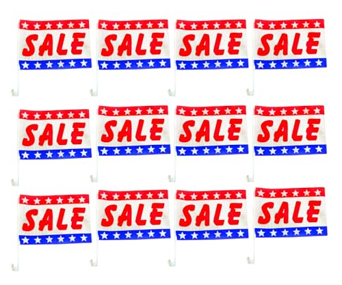 Julysgift 12-Pack Sale Patriotic Car Window Clip on Flags, 12 x 17 Inch, Single - Sided, advertising flags for Auto Dealer Marketing Promotion (Patriotic Sale Flag))