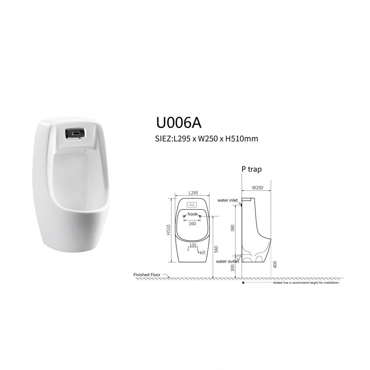 Orinal de Pared automático Inteligente 27 x 26 x 49 cm