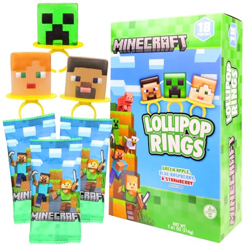 Minecraft Lollipop Rings, Video Game Suckers, Assorted Flavors, 18 Count | Individually Wrapped, Party Favor Candy, Gaming Sweets, Fruit Flavored Confections, Strawberry, Blue Raspberry, Watermelon - image 5