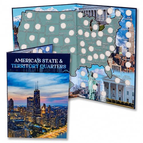 State & Territory Quarter Coin Collection Book, Folding Map Holder Folder Album for 56 Quarters...